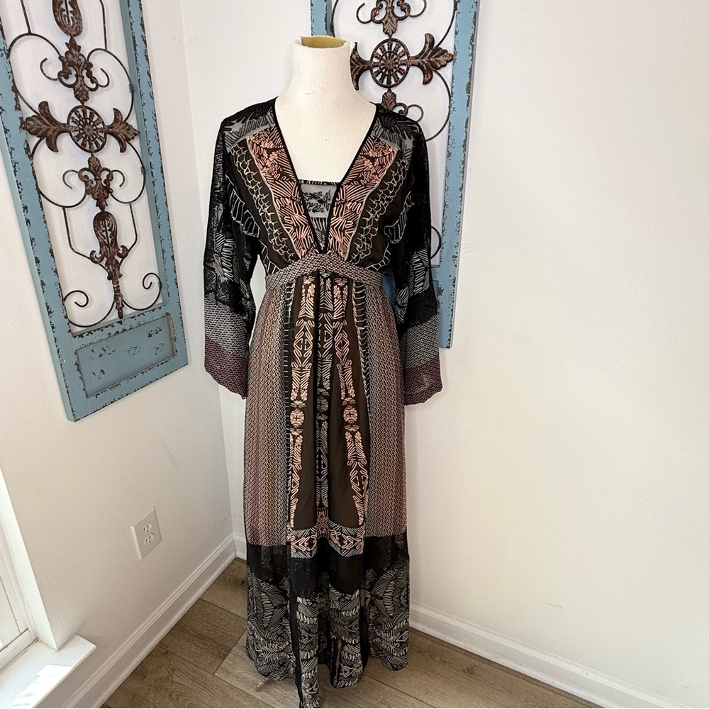 BCBGMaxAzaria Runway Limited Addition Vanya Black Multi Print Maxi Dress